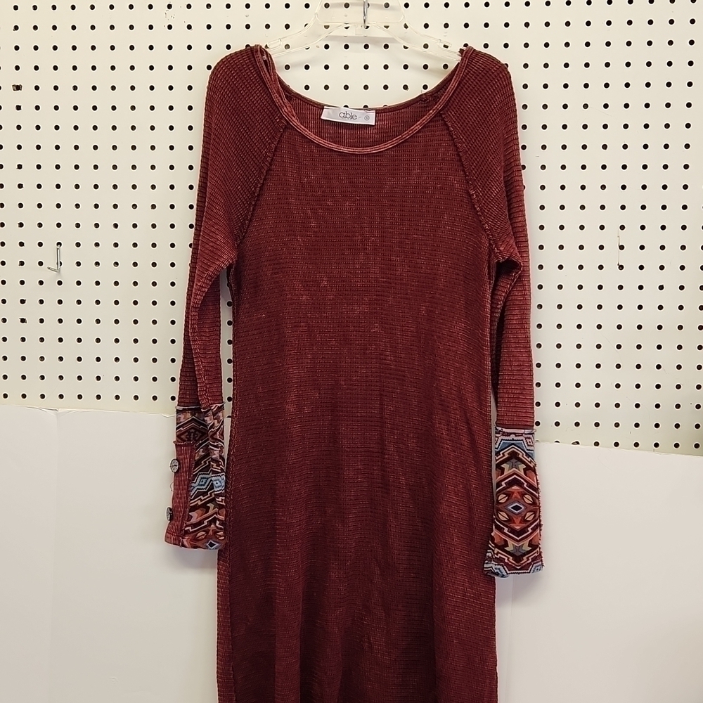 𝅺ABLE cotton waffle made in USA dress women's size small boho EUC